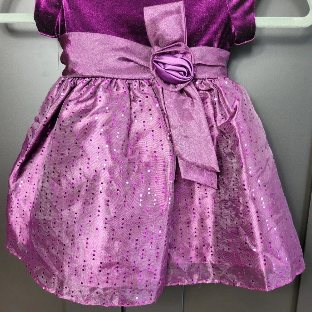 Girls Purple Velvet Sequin Sparkle Party‎ Dress 24M